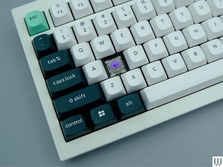 Gros plan d'un clavier d'ordinateur avec une touche manquante, affichant les pièces en dessous