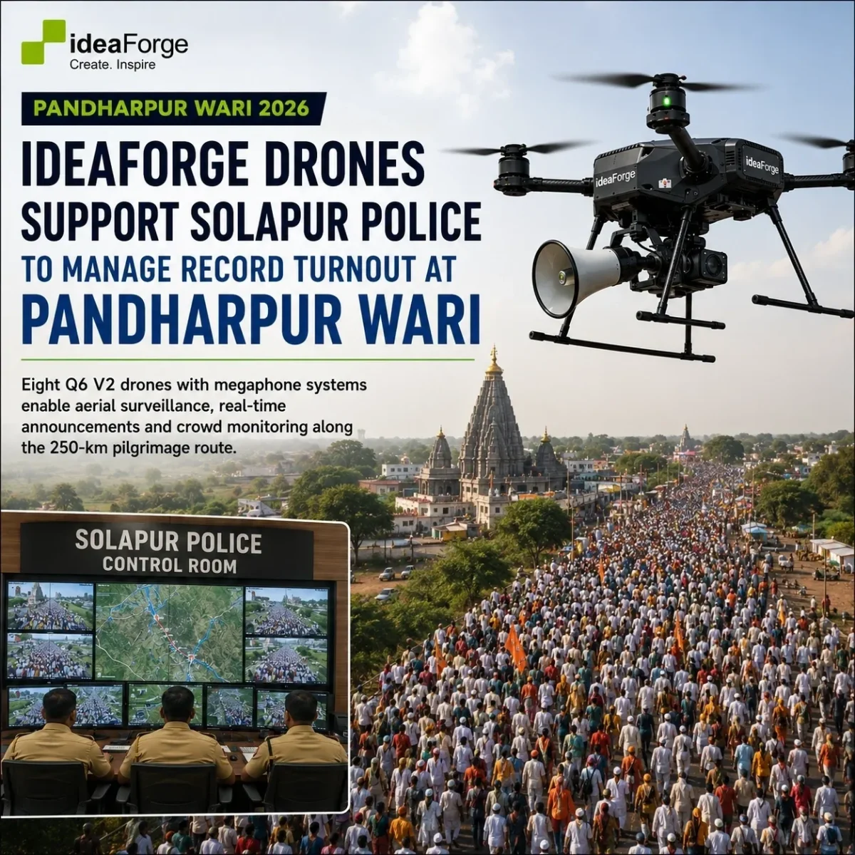ideaForge déploie des drones Q6 V2 pour la gestion des foules à Pandharpur