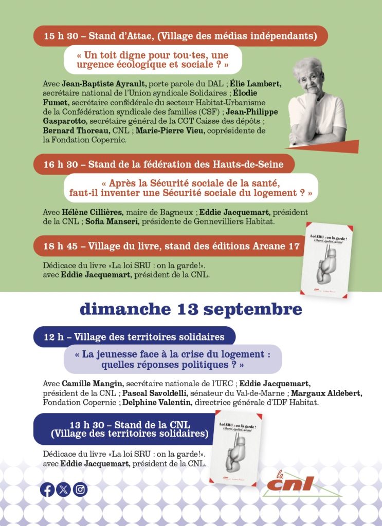 , Fête de l’Humanité 2026 : retrouvez tous les rendez-vous de la CNL – La CNL